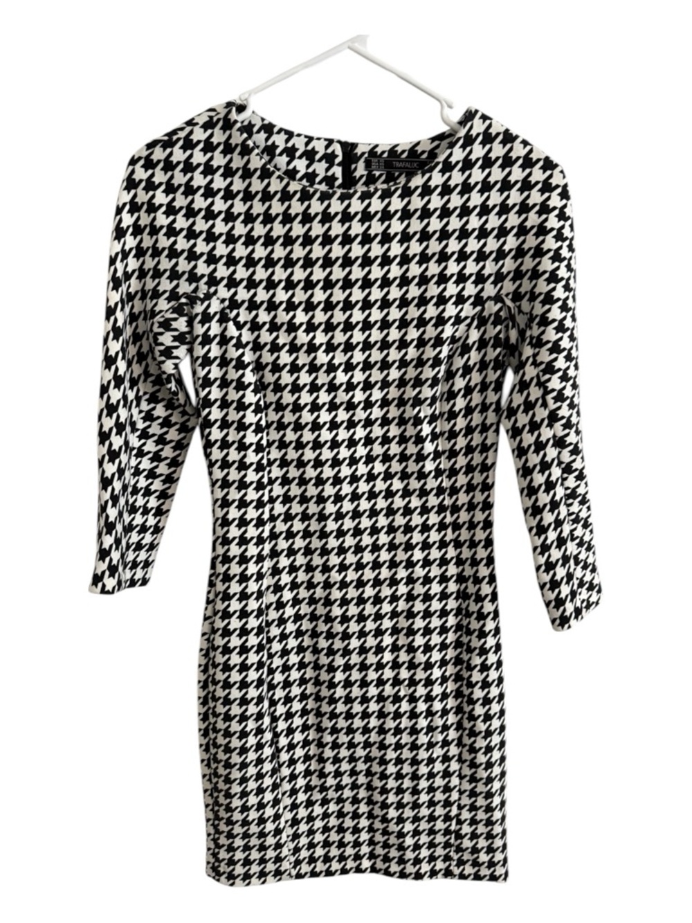 Zara Trafaluc Houndstooth Dress XS Black White Bodycon Mini 3/4 Sleeve Chic
